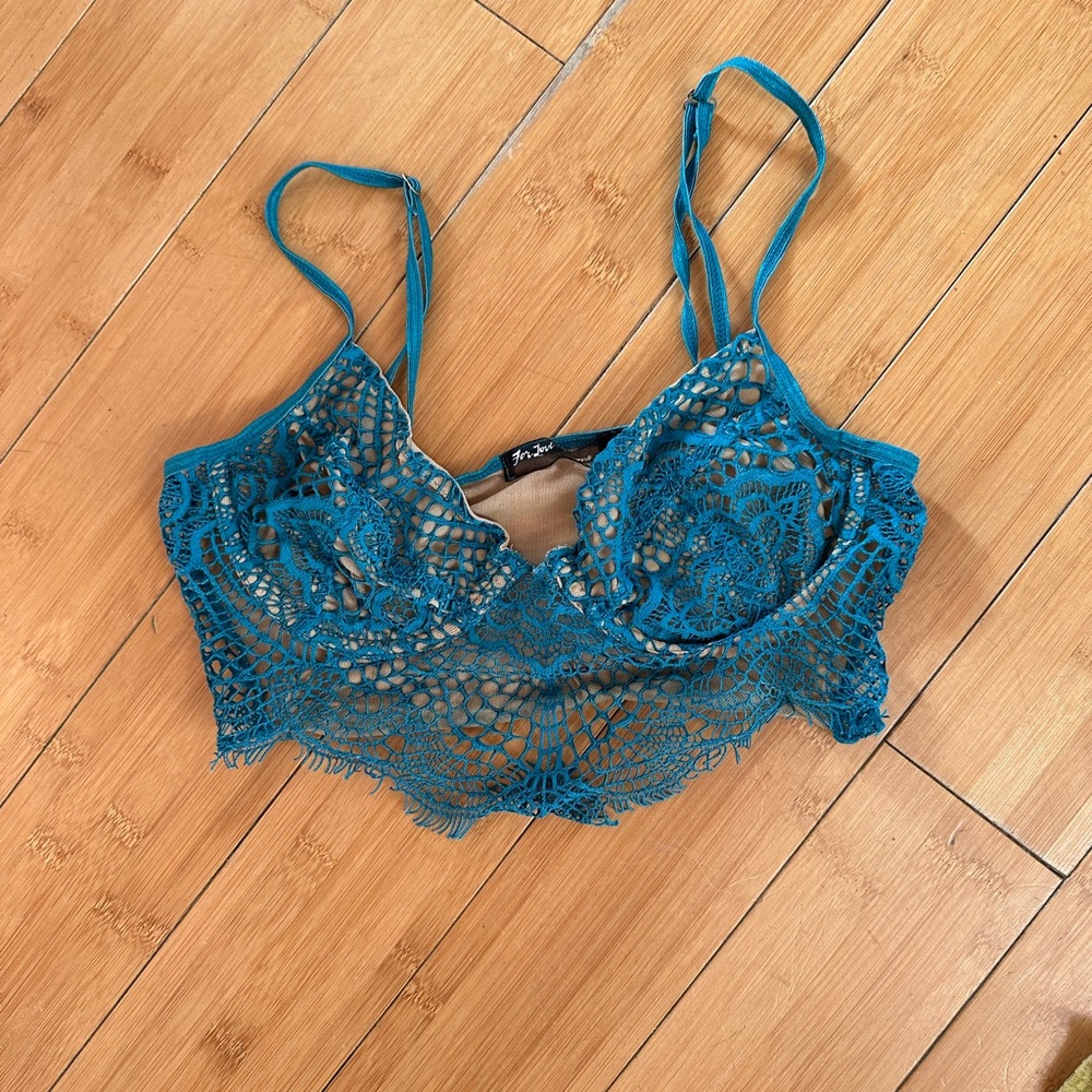 For Love And Lemons Teal Crochet Bralette Large